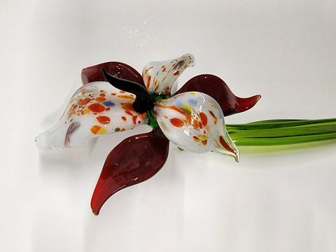 Red Glass Orchid - Handcrafted Long Stem Flower