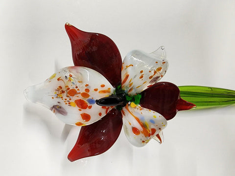 Red Glass Orchid - Handcrafted Long Stem Flower