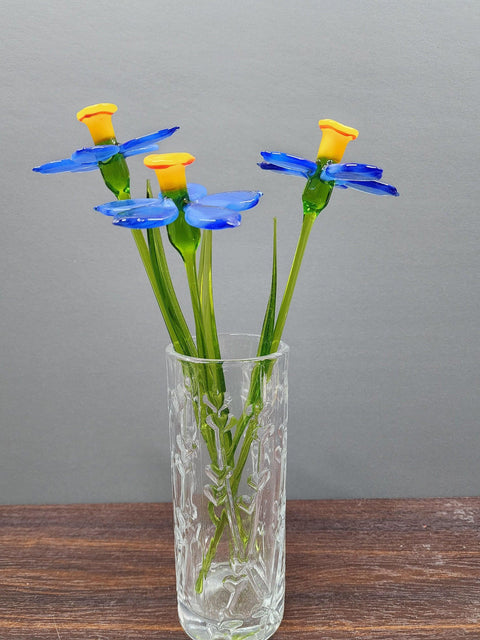 Blue Glass Daffodil - Handcrafted Long Stem Flower