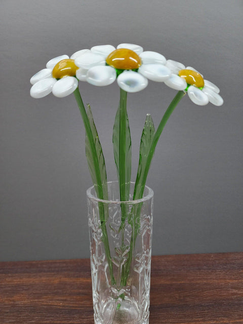 White Glass Daisy - Handcrafted Long Stem Flower