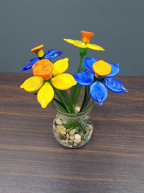 Blue Glass Daffodil - Handcrafted Short Stem Flower