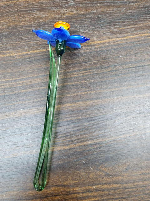 Blue Glass Daffodil - Handcrafted Short Stem Flower