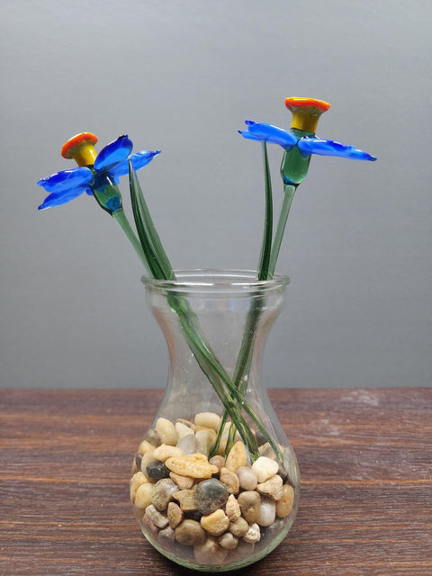 Blue Glass Daffodil - Handcrafted Short Stem Flower