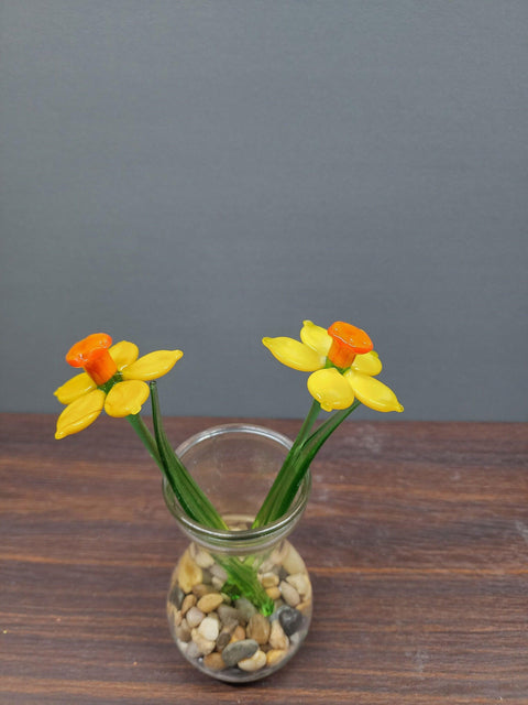 Yellow Glass Daffodil - Handcrafted Short Stem Flower