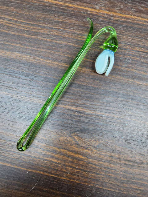 White Glass Snow Drop - Handcrafted Short Stem Flower