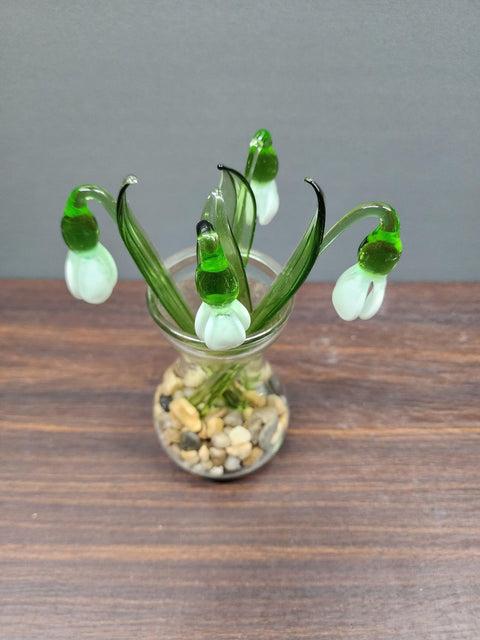 White Glass Snow Drop - Handcrafted Short Stem Flower