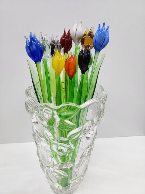 White Glass Tulip - Handcrafted Long Stem Flower