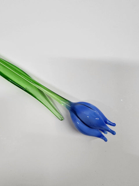 Light Blue Glass Tulip - Handcrafted Long Stem Flower