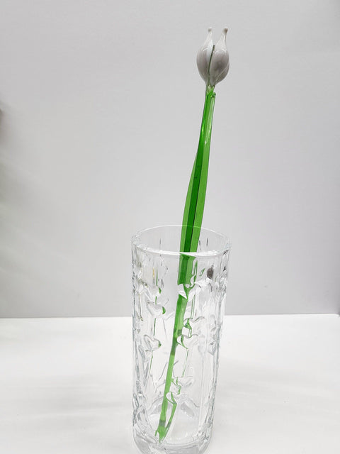 White Glass Tulip - Handcrafted Long Stem Flower