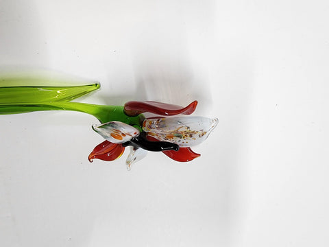 Red Glass Orchid - Handcrafted Short Stem Flower