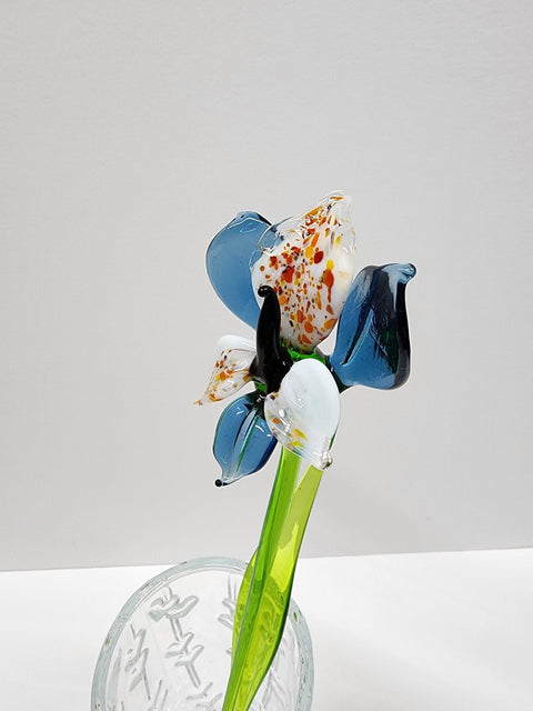 Blue Glass Orchid - Handcrafted Long Stem Flower