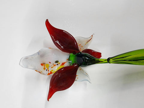 Red Glass Orchid - Handcrafted Long Stem Flower