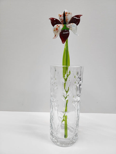 Red Glass Orchid - Handcrafted Long Stem Flower