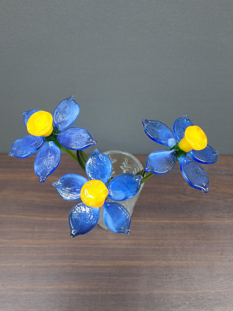 Blue Glass Daffodil - Handcrafted Long Stem Flower