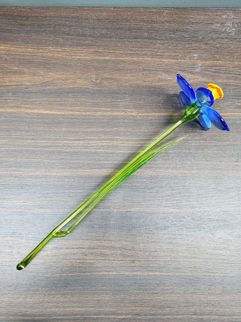 Blue Glass Daffodil - Handcrafted Long Stem Flower