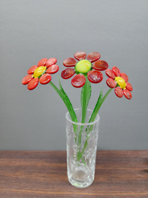 Red Glass Daisy - Handcrafted Long Stem Flower