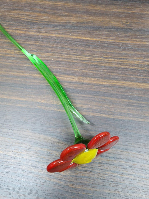 Red Glass Daisy - Handcrafted Long Stem Flower