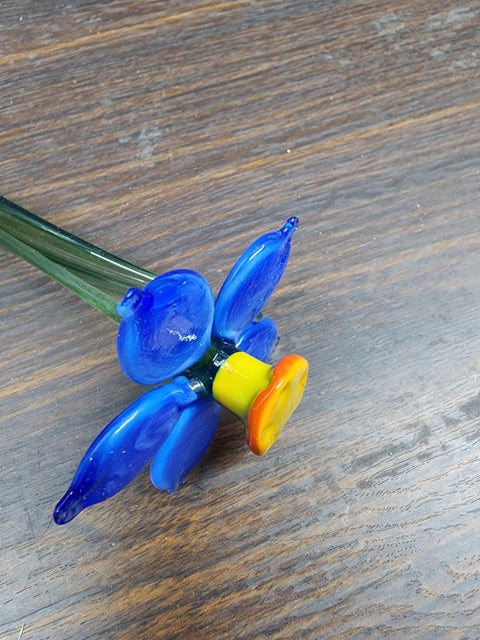 Blue Glass Daffodil - Handcrafted Short Stem Flower