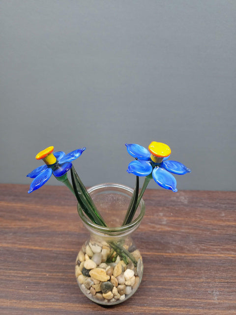 Blue Glass Daffodil - Handcrafted Short Stem Flower