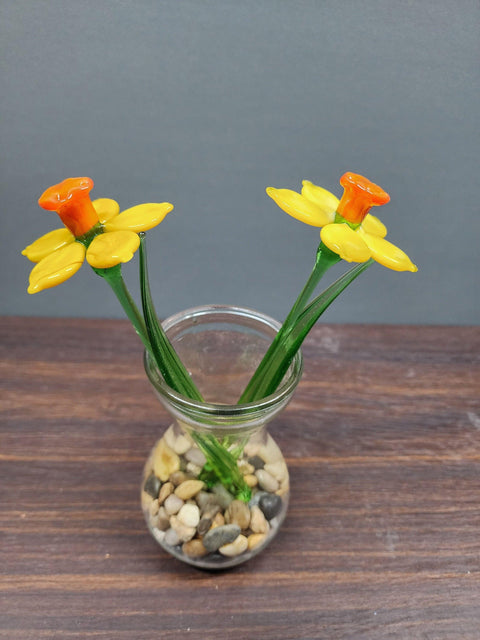 Short Stem Glass Flower Daffodil