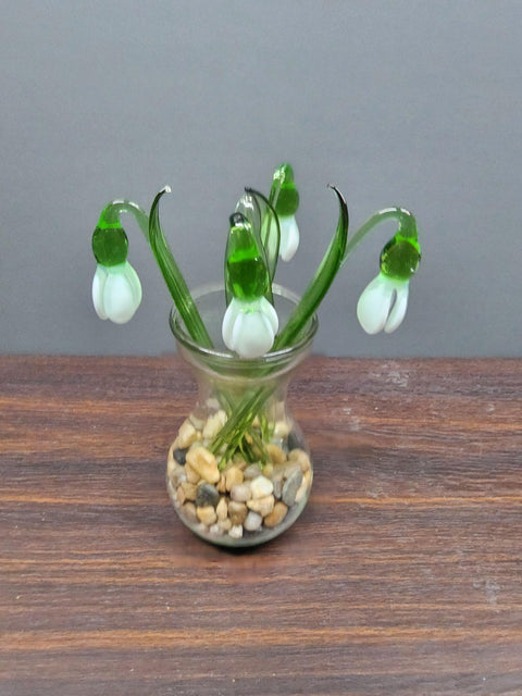 White Glass Snow Drop - Handcrafted Short Stem Flower