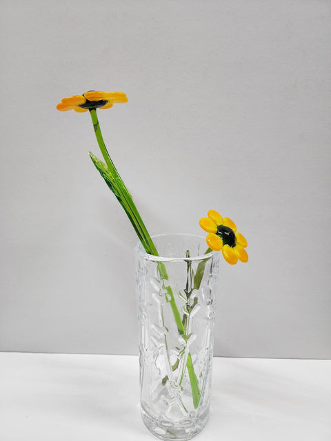 Glass Black Eyed Susan - Handcrafted Short  Stem Flower