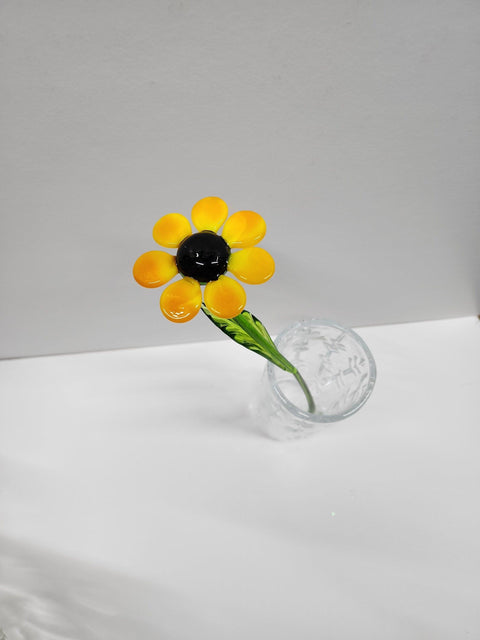 Long Stem Glass Flower Black eyed Susan