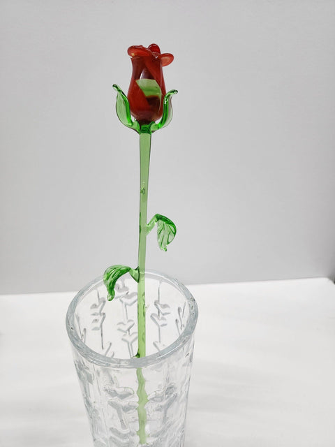 Red Glass Rose - Handcrafted Long Stem Flower