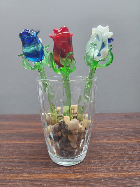 Short Stem Glass Flower Rose
