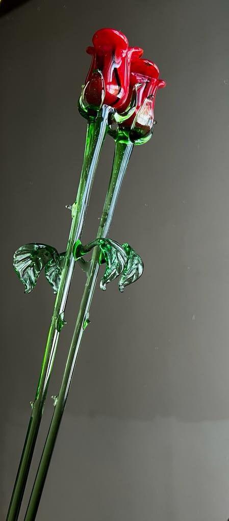 Red Glass Rose - Handcrafted Long Stem Flower