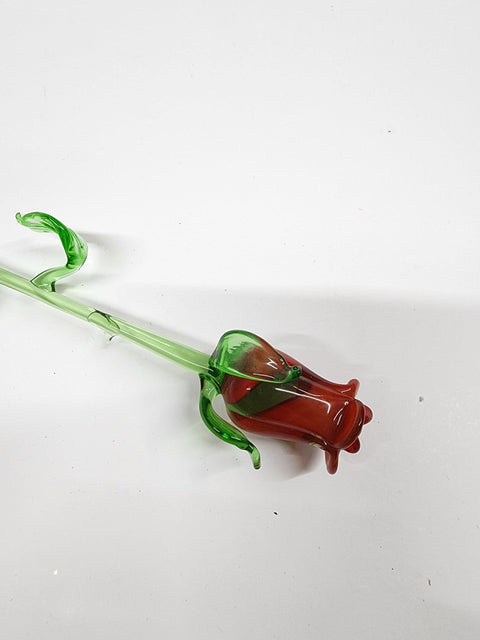 Red Glass Rose - Handcrafted Long Stem Flower