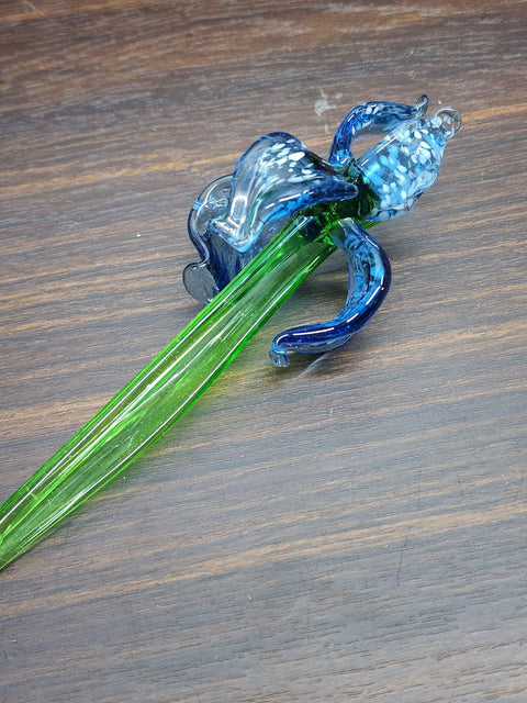 Blue Glass Iris - Handcrafted Short Stem Flower