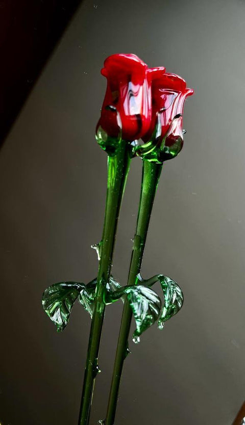 Red Glass Rose - Handcrafted Long Stem Flower