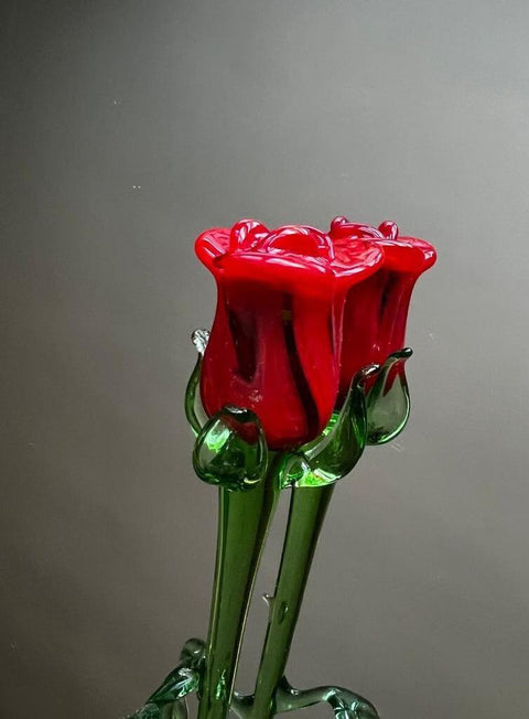 Red Glass Rose - Handcrafted Long Stem Flower