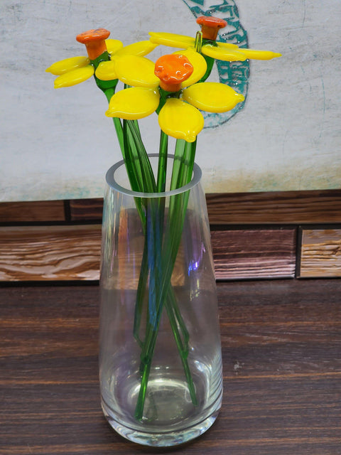 Long Stem Glass Flower Daffodil