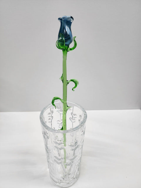 Blue Glass Rose - Handcrafted Long Stem Flower