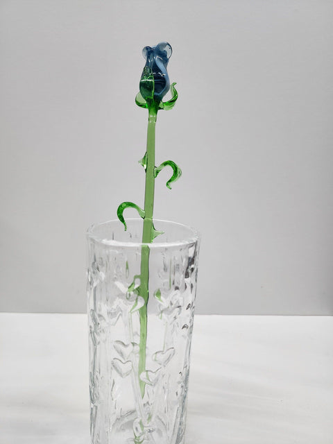 Blue Glass Rose - Handcrafted Long Stem Flower