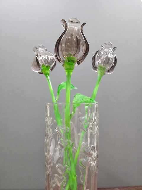 Lavender Glass Open Bulb Rose - Handcrafted Long Stem Flower