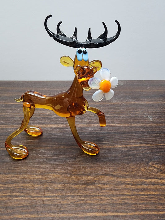 Glass Moose w Daisy Figurine