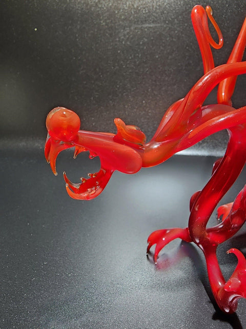 Red Glass Dragon Figurine, Handmade Murano Quality Design - Large