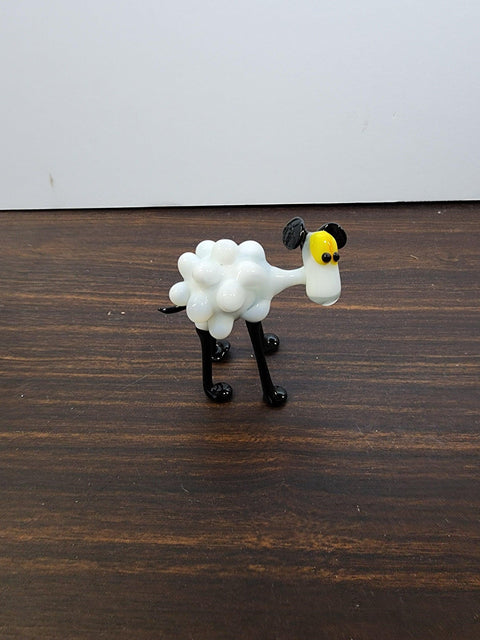 Naturally Colored Glass Figurine - Handcrafted - White Sheep Design