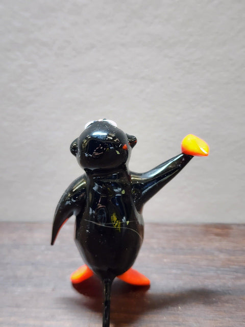 Naturally Colored Glass Figurine - Handcrafted - Penguin W Pepper Design