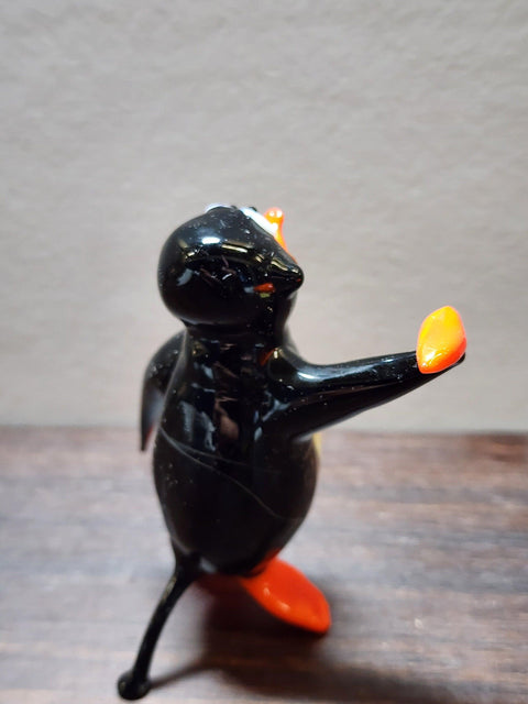 Naturally Colored Glass Figurine - Handcrafted - Penguin W Pepper Design