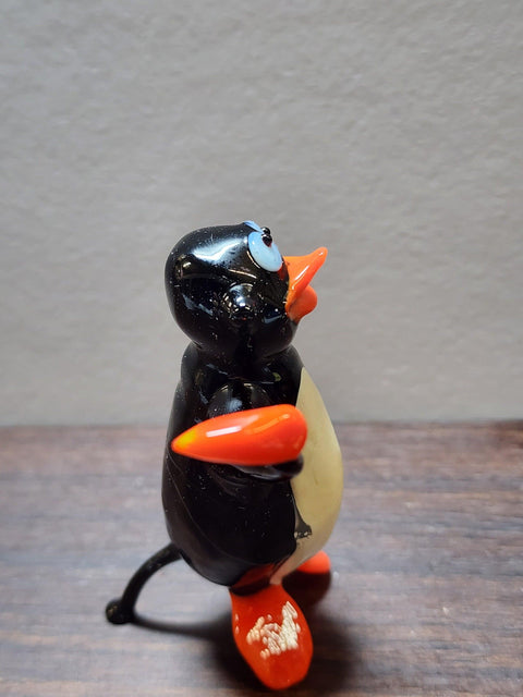 Naturally Colored Glass Figurine - Handcrafted - Penguin W Pepper Design