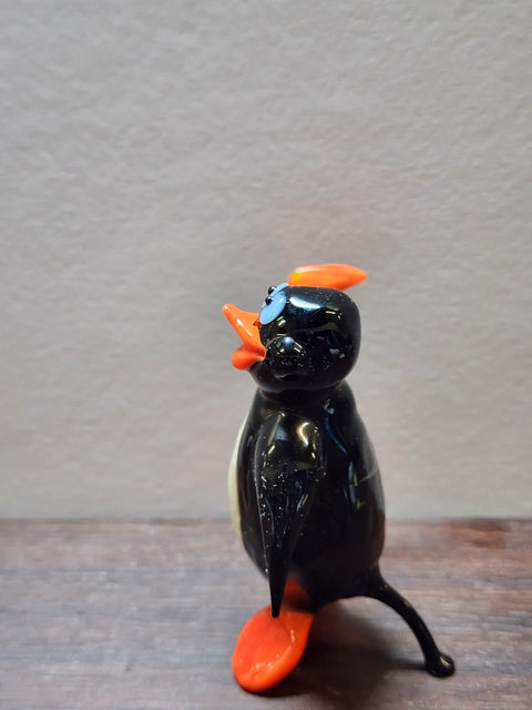 Naturally Colored Glass Figurine - Handcrafted - Penguin W Pepper Design