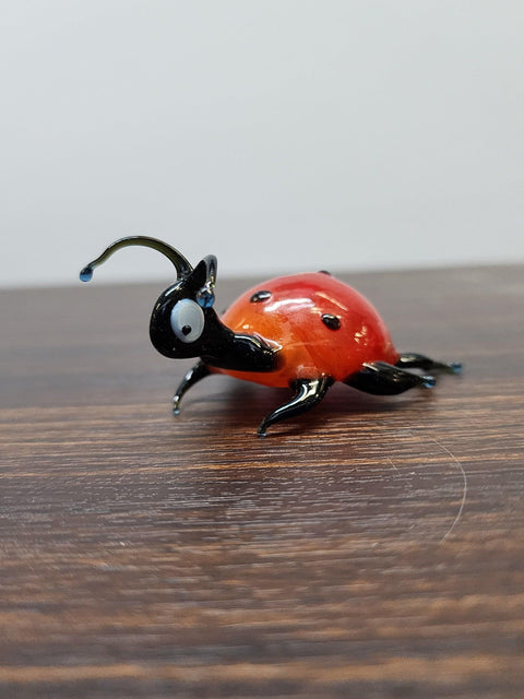 Naturally Colored Glass Figurine - Handcrafted - Lady Bug Design