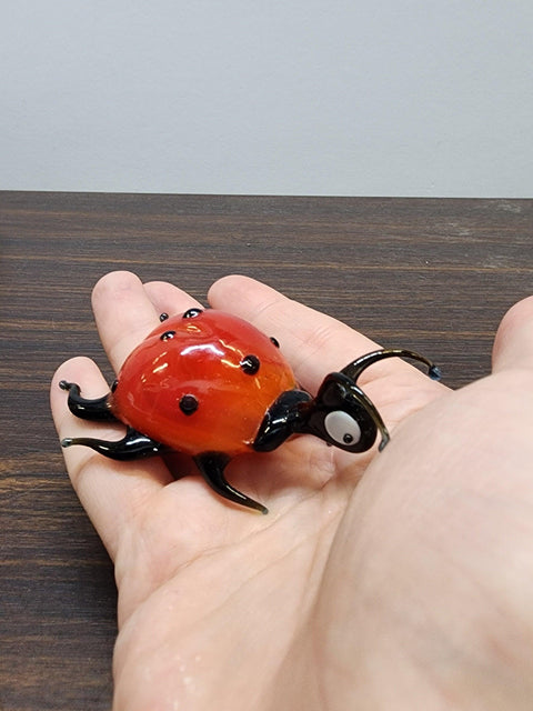 Naturally Colored Glass Figurine - Handcrafted - Lady Bug Design