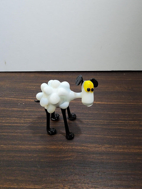 Naturally Colored Glass Figurine - Handcrafted - White Sheep Design