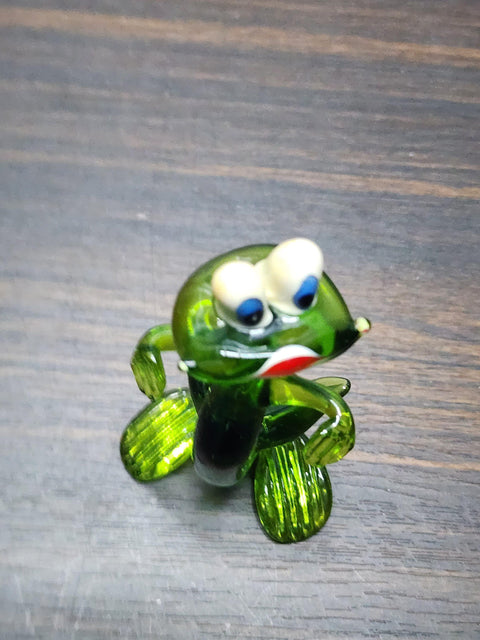 Naturally Colored Glass Figurine - Handcrafted - Frog Design