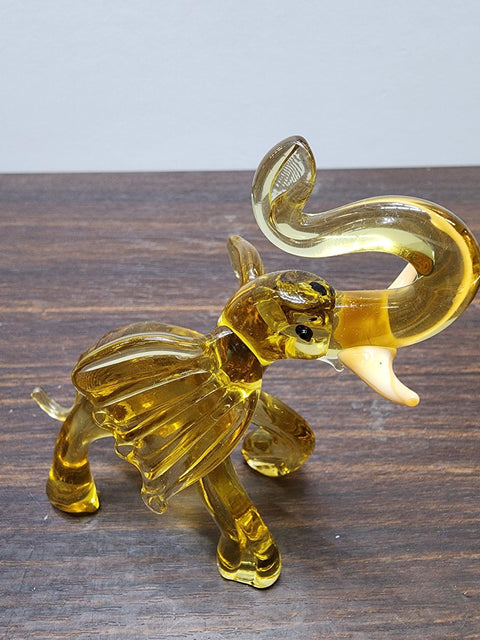 Naturally Colored Glass Figurine - Handcrafted - Elephant With Tusks